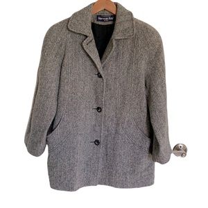 Herman Kay Womens Wool Blend Pea Coat Gray Herringbone Pattern - size 4P